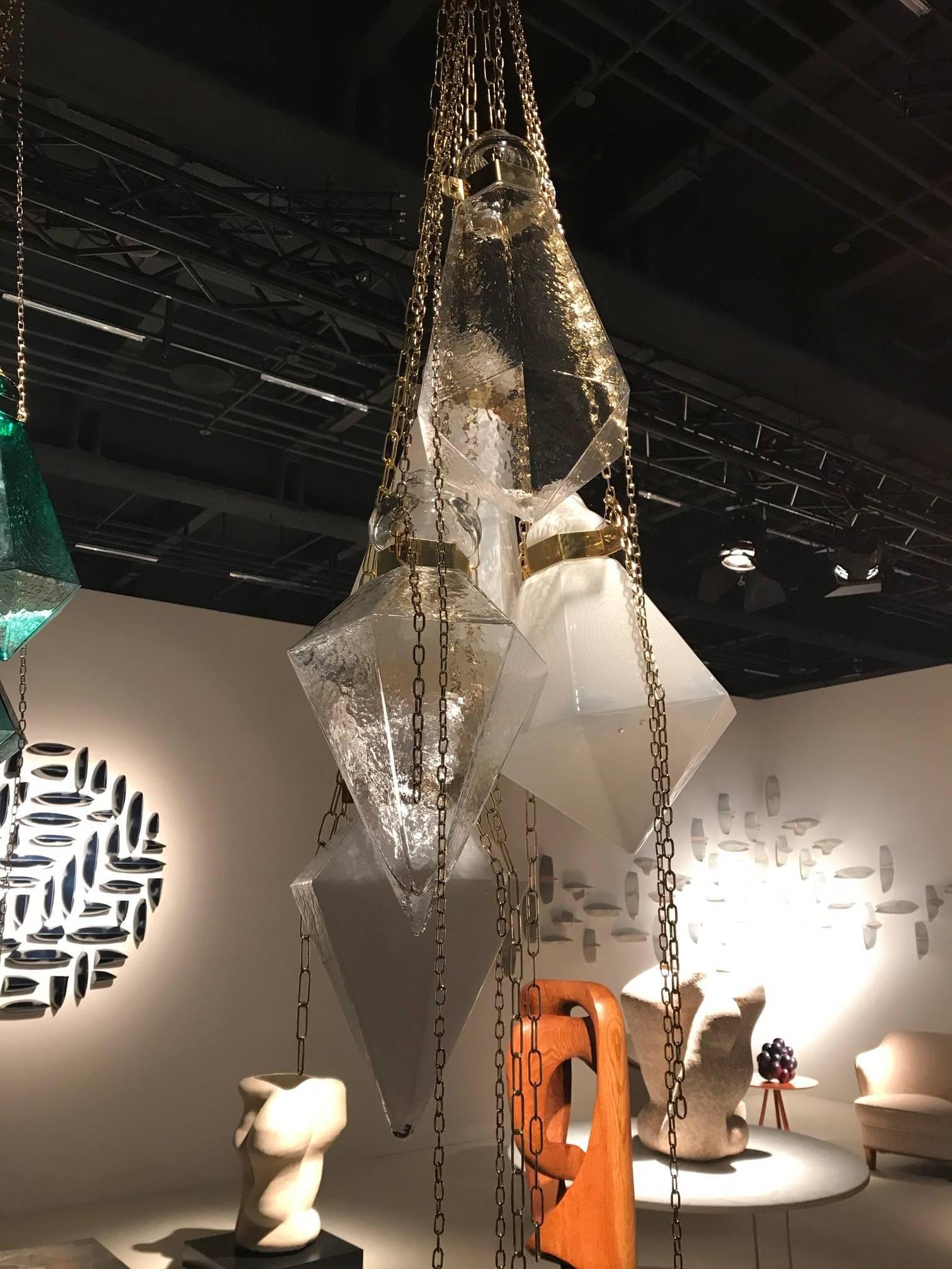 White crystal handblown glass prism sculpture chandelier by Frida Fjellman 3