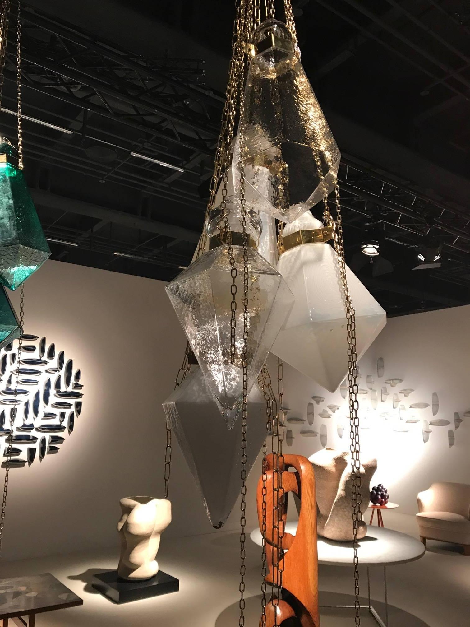 White crystal handblown glass prism sculpture chandelier by Frida Fjellman 4