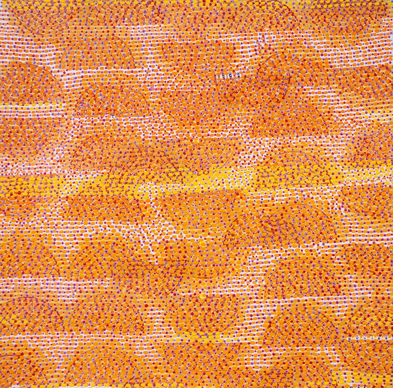 Diane Ayott
Red Dots of Division, 2015
mixed media on paper
20 x 20 in.

This Diane Ayott abstract acrylic painting on paper forms dense layers of dotted patterned marks in red,and orange

Diane Ayott's work is more about color and pattern than
