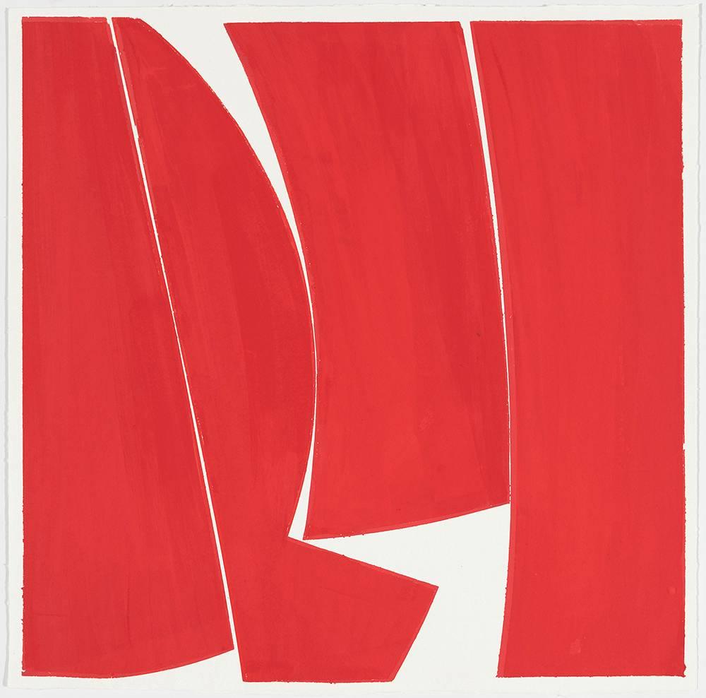 Joanne Freeman
Covers 18 Red, 2016
gouache on Khadi handmade paper
18 x 18 in.

This abstract gouache painting on handmade Khadi paper features bold red geometric shapes on a white background with century flair.

"My drawings and paintings utilize