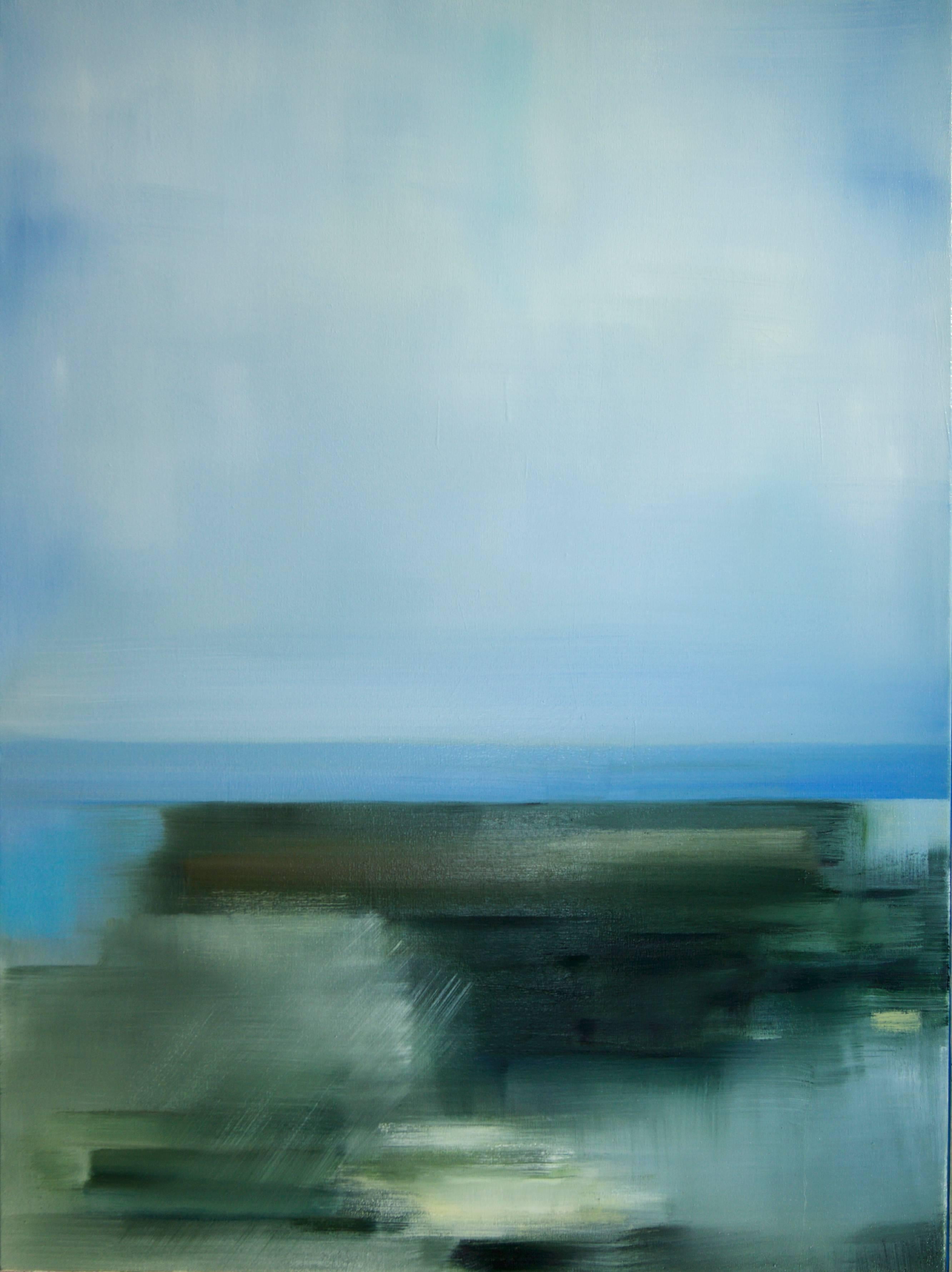 Liz Dexheimer
Domain Interchange Dune II, 2016
oil on canvas
54 x 40 in.

This original oil painting on canvas by Liz Dexheimer features thick painterly swathes of paint in bright shades of blue and green.

"I build my images with translucent color,