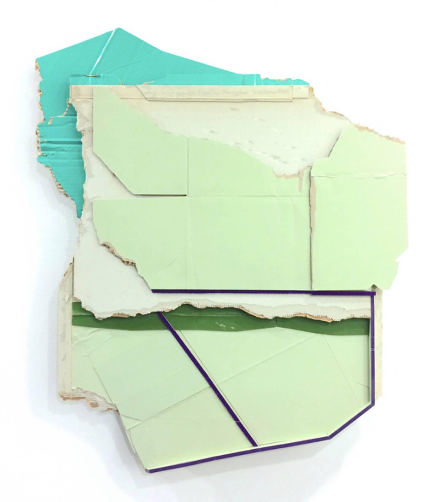 Ryan Sarah Murphy
Mainline, 2015
found unpainted cardboard and foamcore
31 x 25.5 x 2.5 in.

This abstract sculptural collage is bold and geometric, with raw organic edges of torn cardboard contrasted by sharp lines and precise geometric shapes in