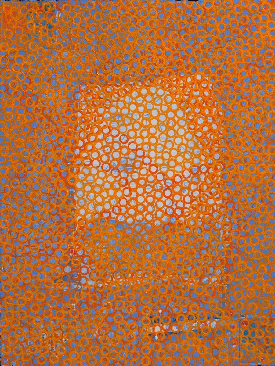 Diane Ayott
Buried Letter, 2008
mixed media on paper
15 x 11 in.
(ay036)

This Diane Ayott abstract acrylic painting on paper forms dense layers of dotted patterned marks in orange and red with blue highlights. 

Diane Ayott's work is more about