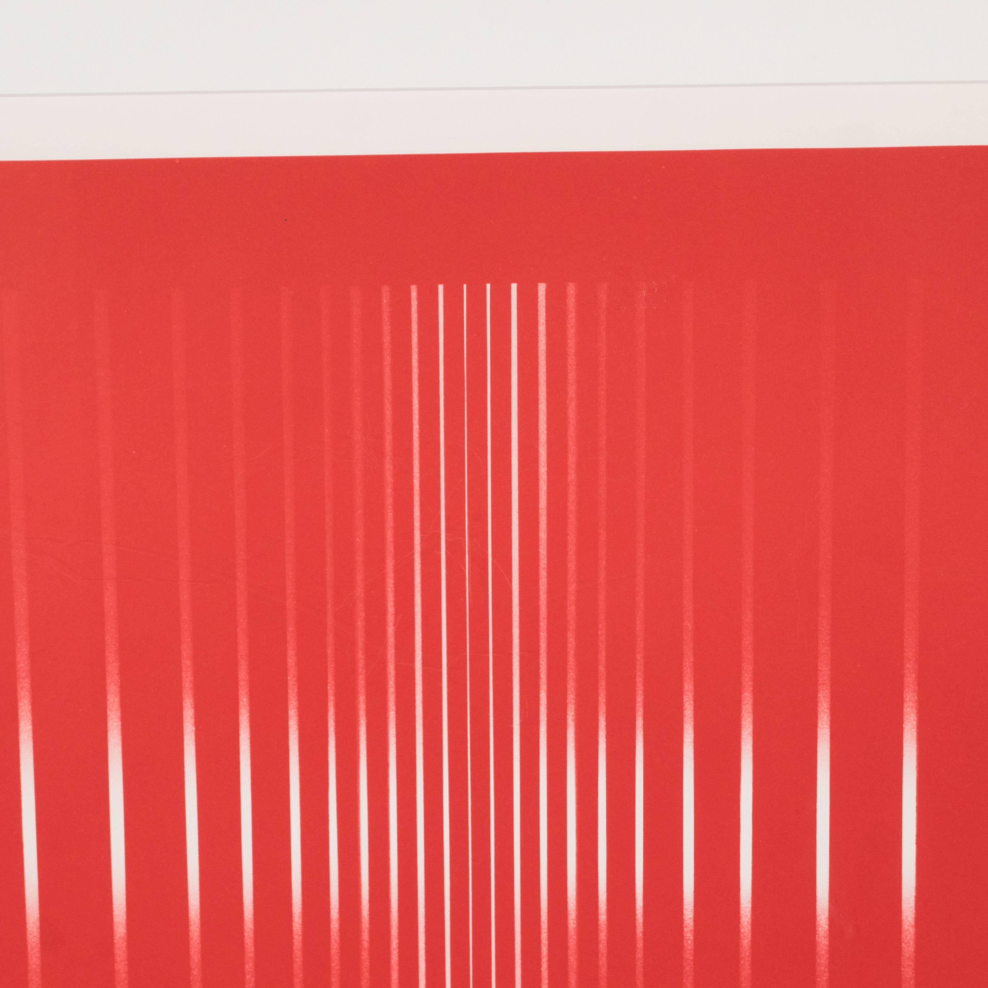 Dynamic Mid-Century Modern Op-Art Signed Serigraph by Ennio Finzi in Vibrant Red 3
