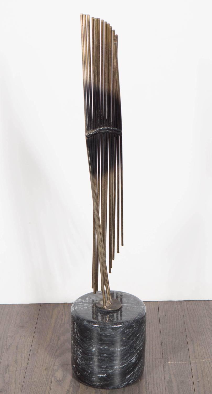 Dynamic Brutalist Sculpture in Patinated Brass on Black Marble Plinth  6