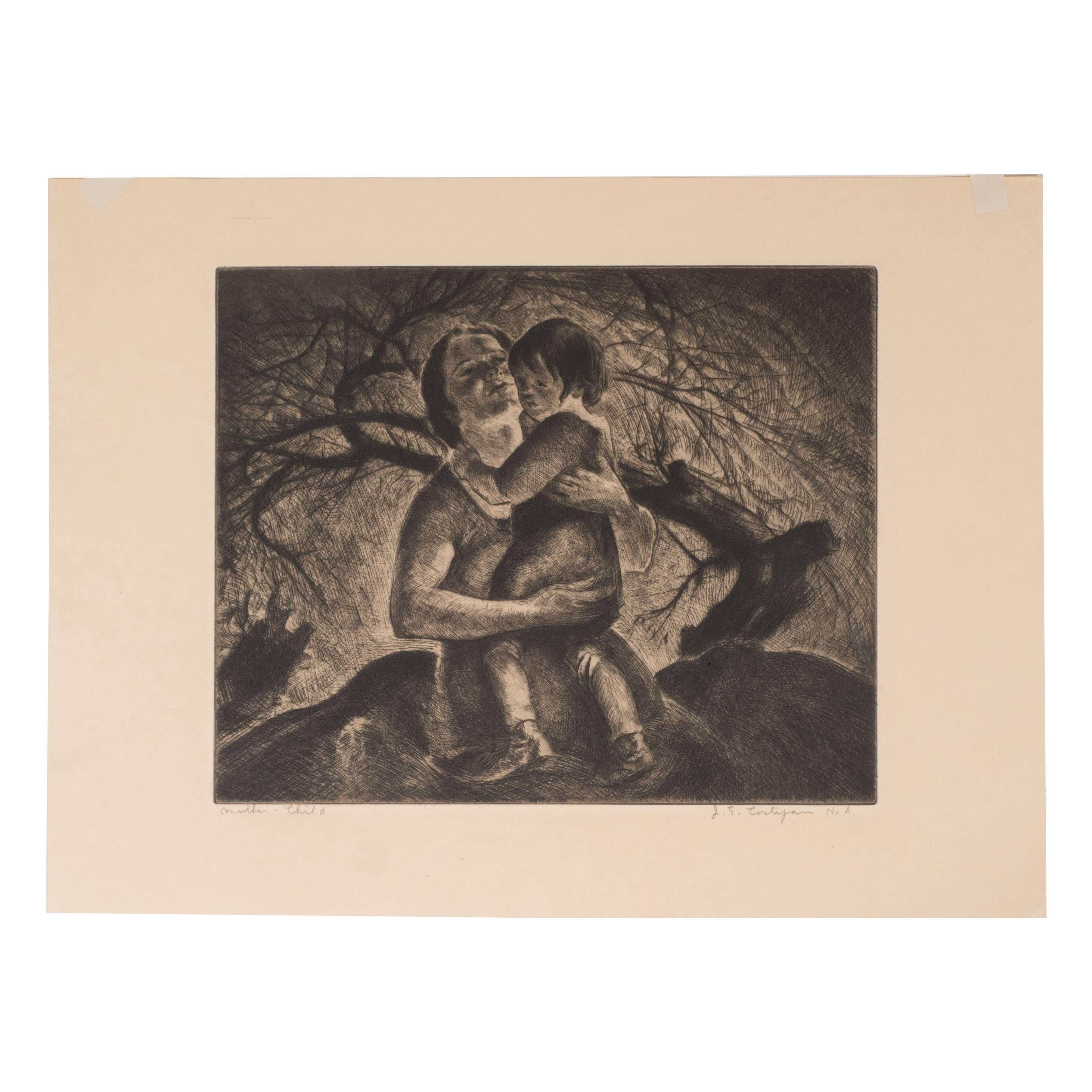 John Costigan Figurative Print - "Mother and Child" A Signed Limited Edition Etching by John E. Costigan