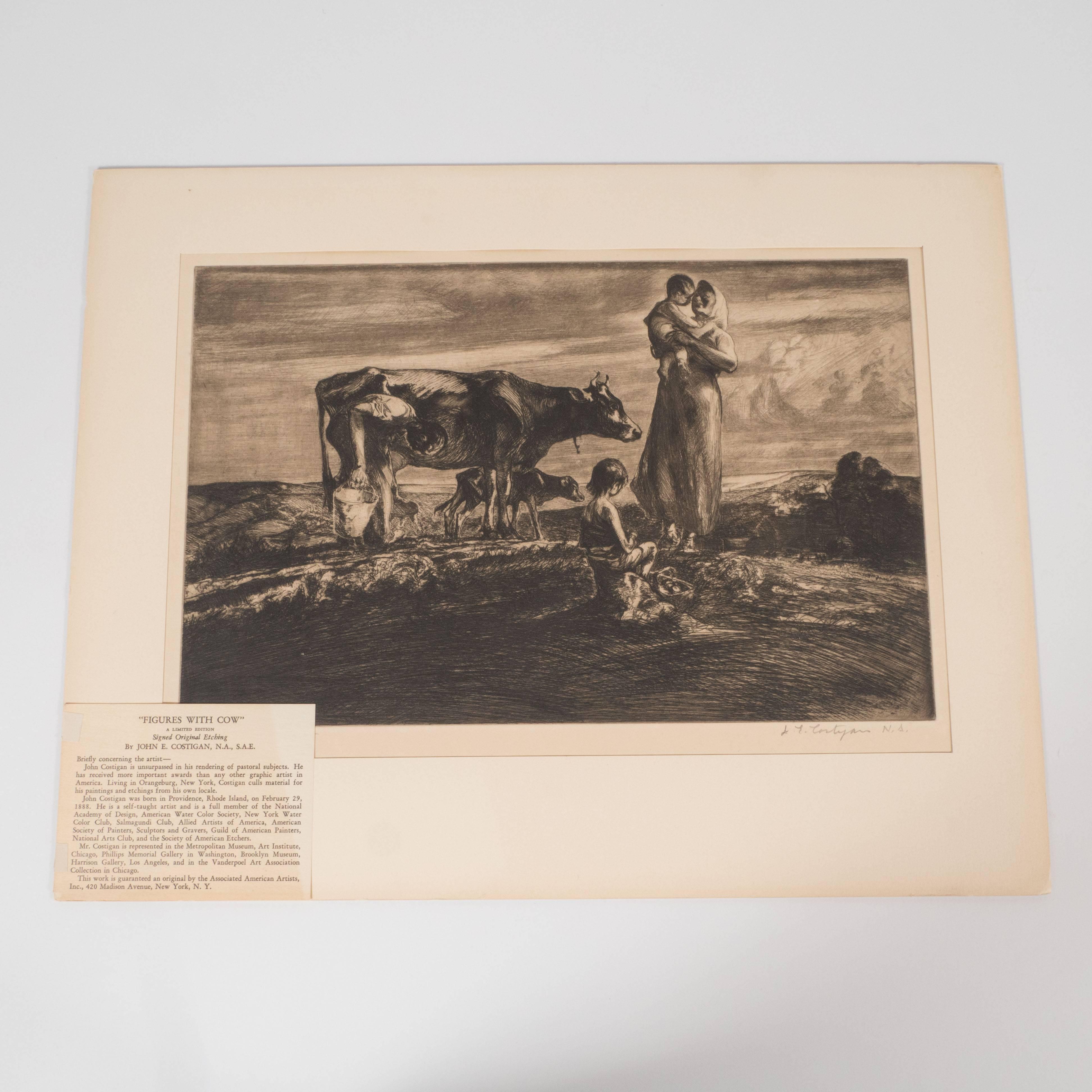 Signed Original Pastoral Etching by John E. Costigan - Print by John Costigan