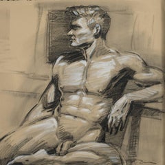 Contemporary Grisaille Pastel Male Nude Portrait, Manner of Mark Beard
