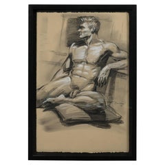 Contemporary Grisaille Pastel Male Nude Portrait, Manner of Mark Beard