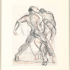 "Boxers" della metà del secolo, a carboncino e conte con acquerello, firmati Boris Lovet-Lorski