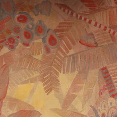 Art déco, signé Gaston André, huile sur toile, paysage tropical avec des palmiers