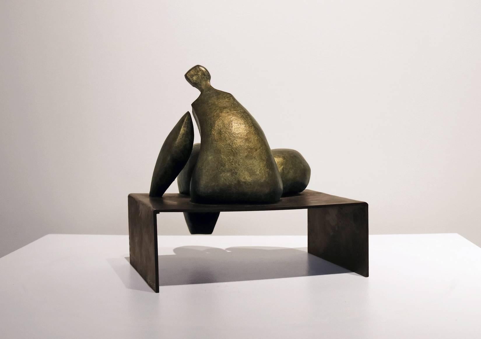 Seated 4 Miniature - Gold Figurative Sculpture by Robert Holmes