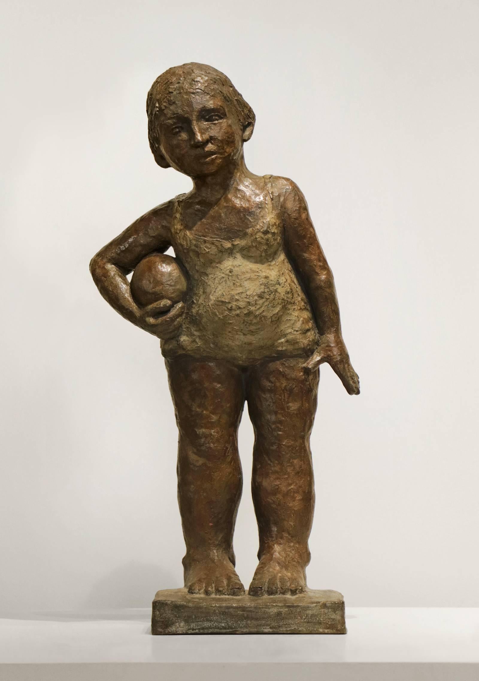 Claude Roux Figurative Sculpture - Fillette au Ballon (Girl with Ball)