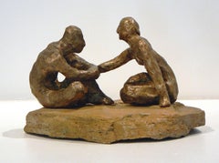 Comfort -figurative bronze on stone sculpture by New York artist Noa Bornstein 