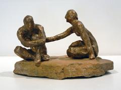 Comfort -figurative bronze on stone sculpture by New York artist Noa Bornstein