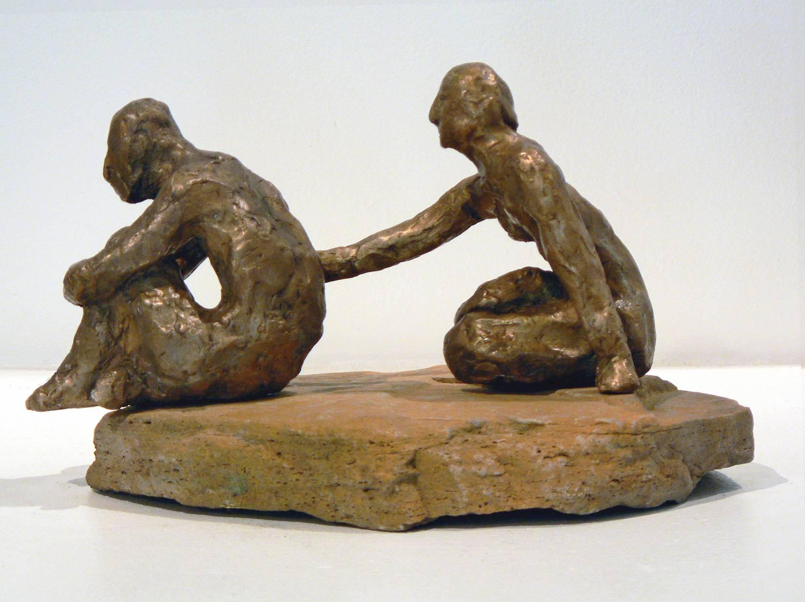 Comfort -figurative bronze on stone sculpture by New York artist Noa Bornstein  For Sale 1