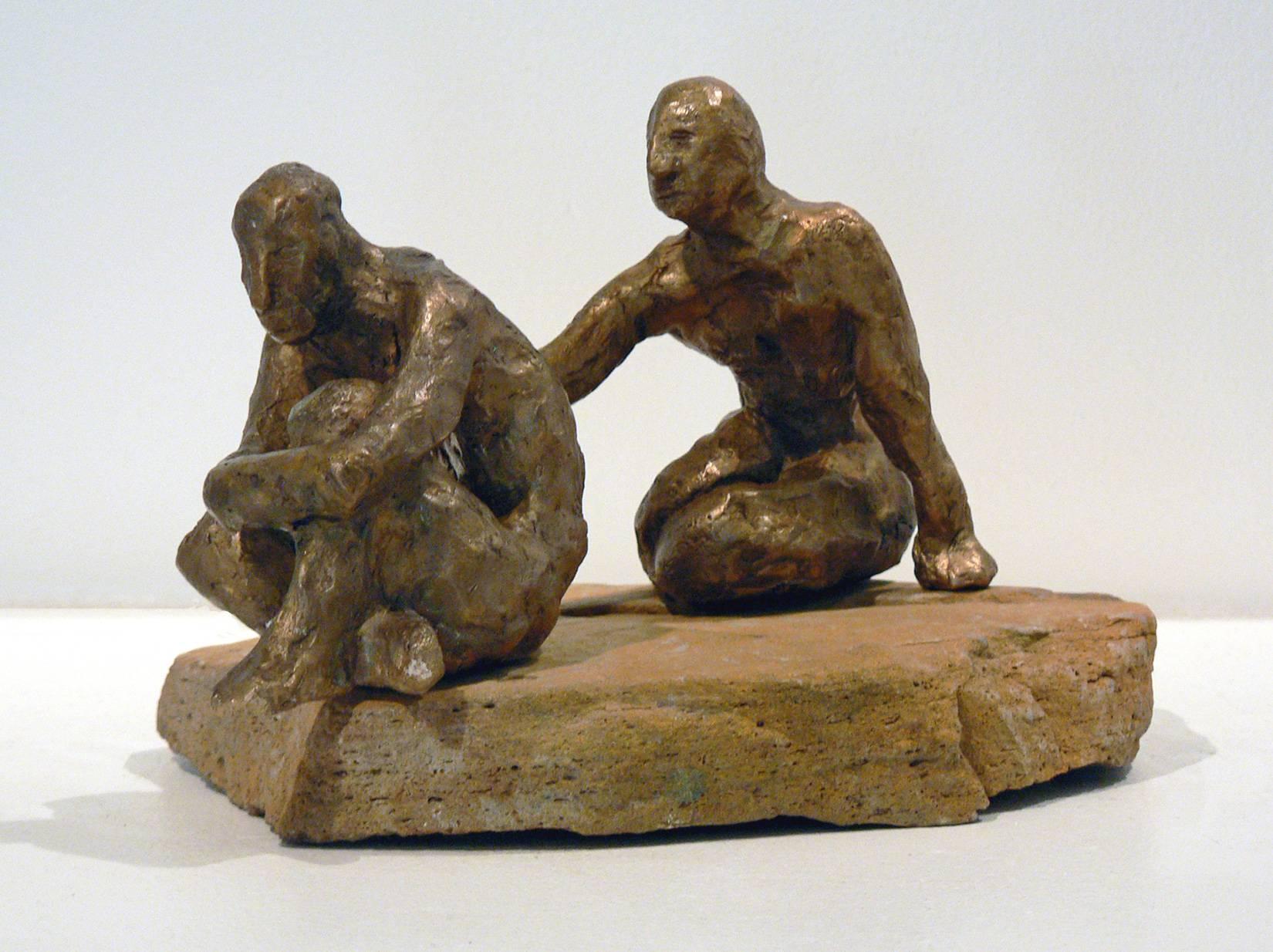 Comfort -figurative bronze on stone sculpture by New York artist Noa Bornstein  For Sale 2