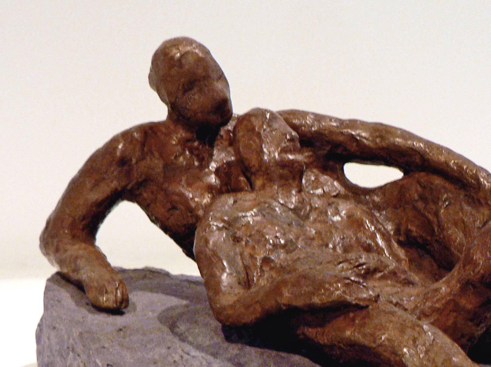 Repose -figurative bronze on stone sculpture by New York artist Noa Bornstein  1