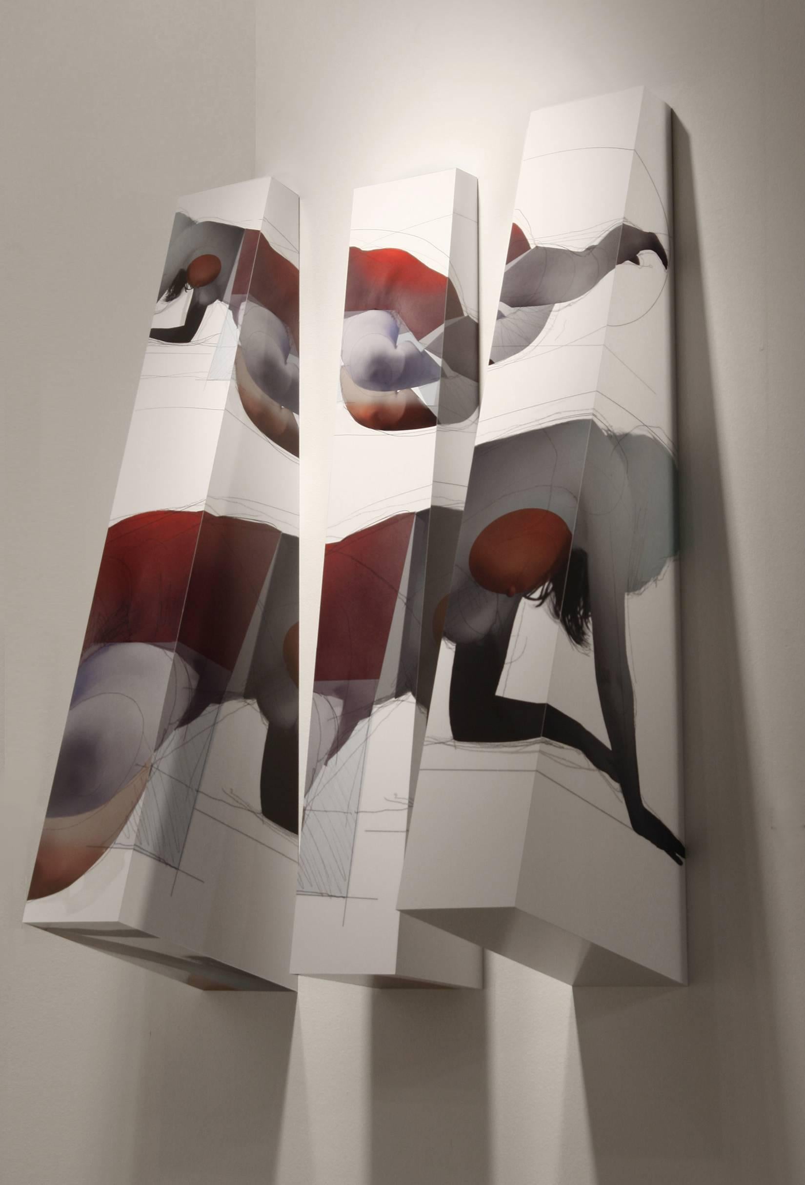 Reclining Triptych -2Dx3D Module Series - Mixed Media Art by John Denning