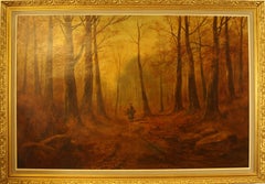 Woman Gathering Wood in the Fontainebleau forest with Indistinct Signature 