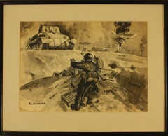 El Hamma Ink and Ink Wash on Paper Report back from the Front in World War 2