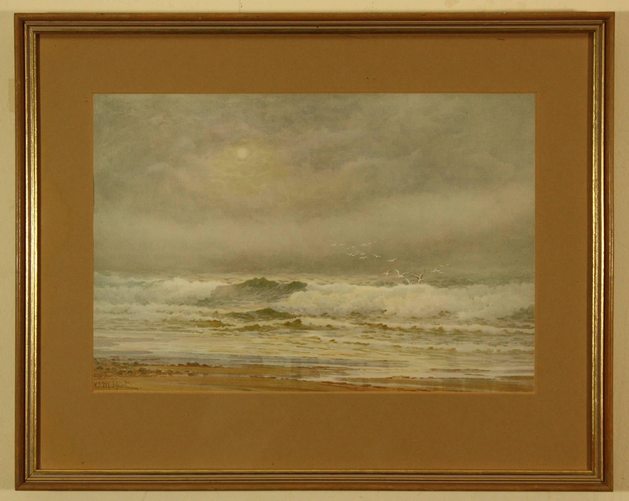 Claude Montague Hart Landscape Painting - Surf and Gulls