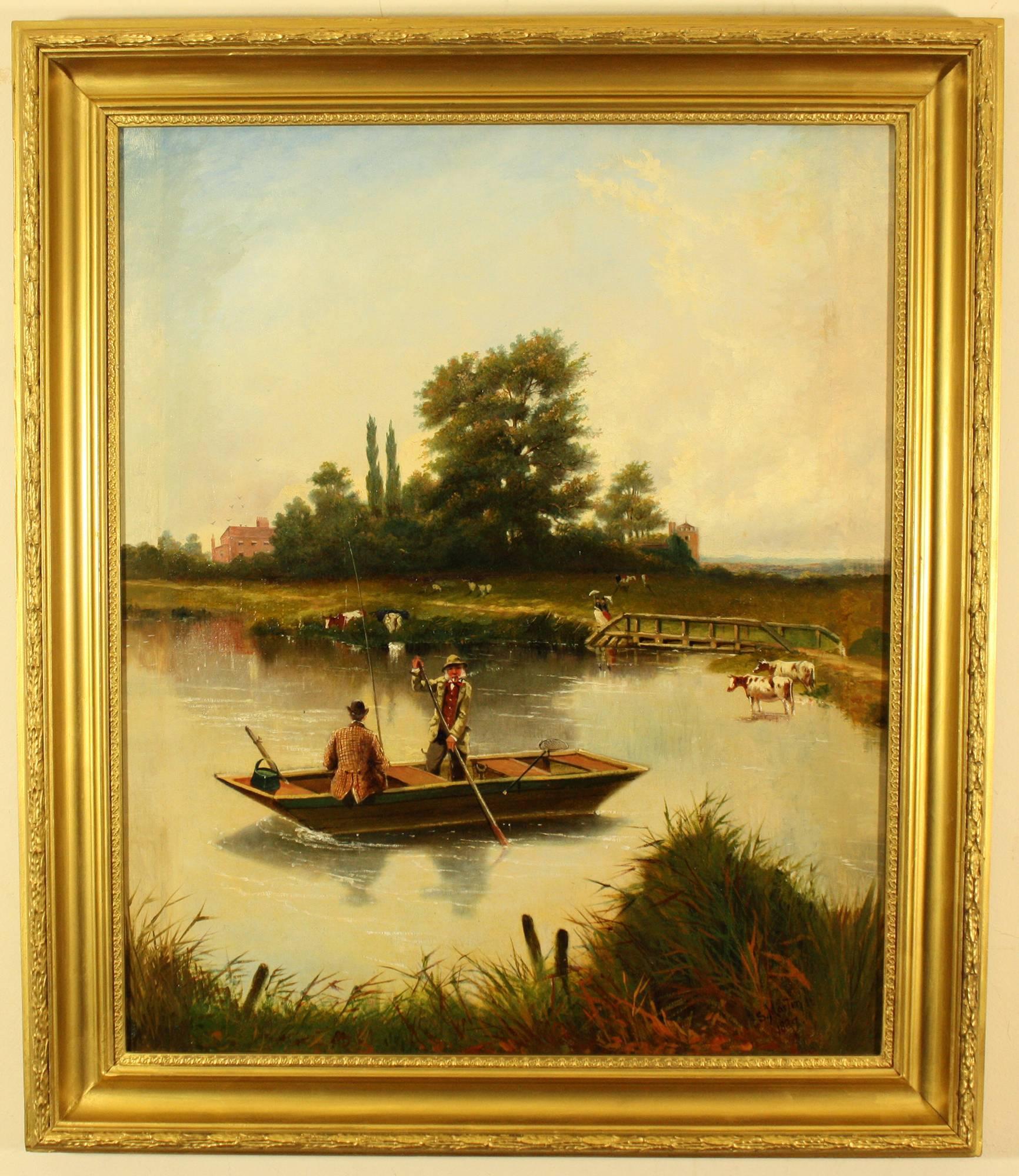 Sylvester Martin Landscape Painting - Fishing at Wyndley Pool, Sutton Park