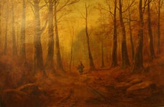 Woman Gathering Wood in the Fontainebleau forest with Indistinct Signature