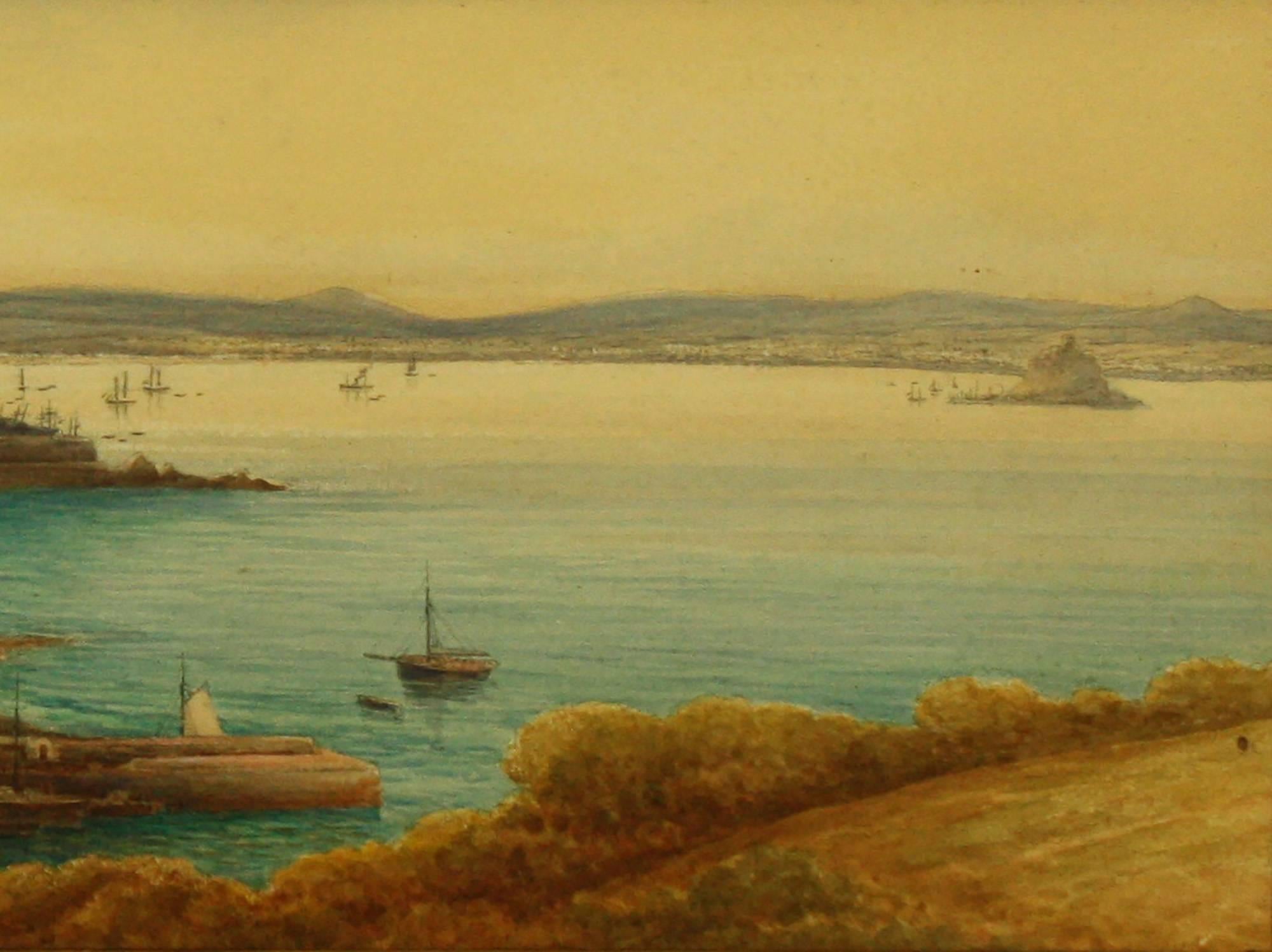 Penzance, Marazion and St Michael's Mount from Newlyn - Brown Landscape Painting by Sydney Ernest Hart
