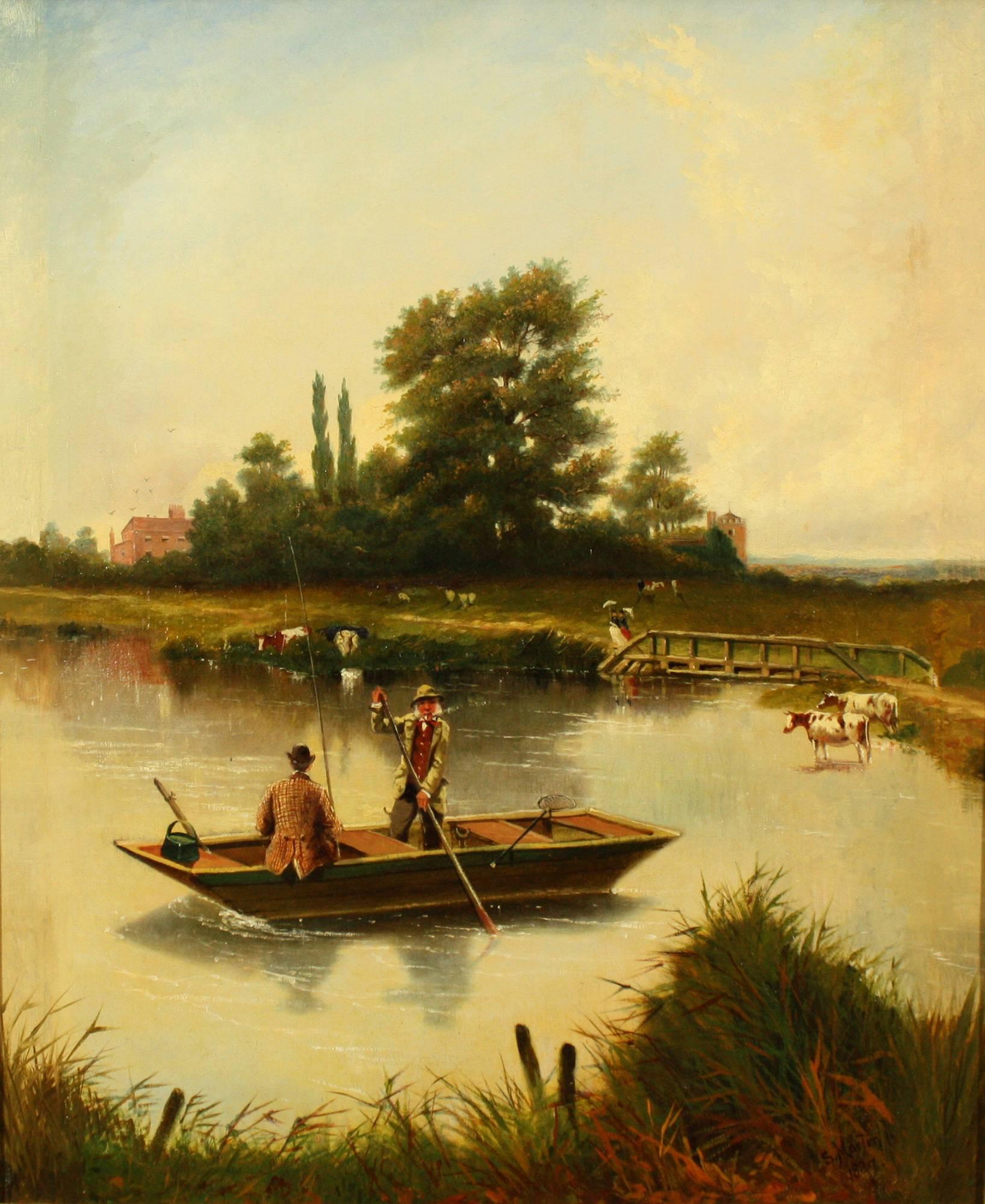 Fishing at Wyndley Pool, Sutton Park - Painting by Sylvester Martin