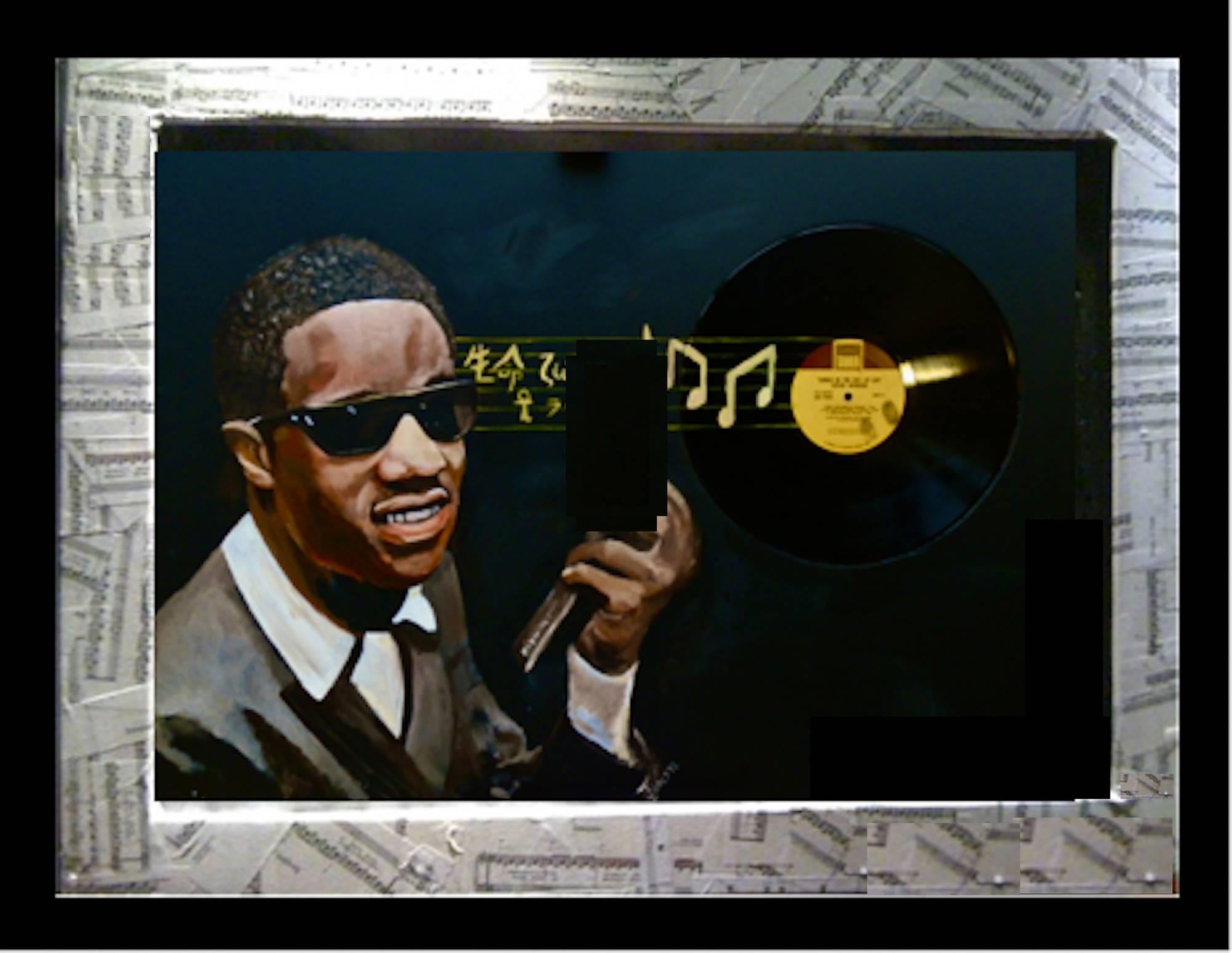 STEVIE WONDER Original Framed and Mounted Oil on Board by James Wilkinson For Sale 1