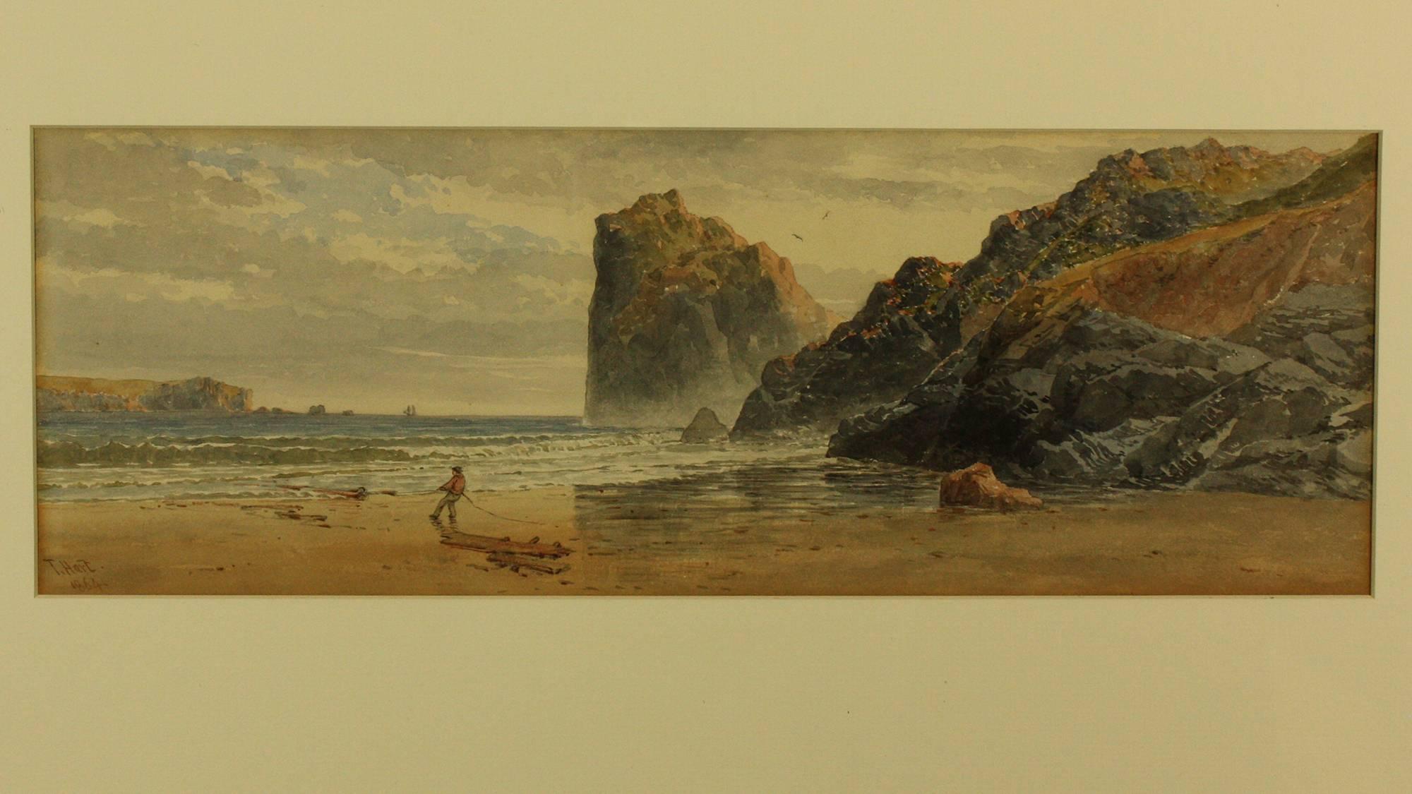 Wrecker on the Beach at Lion Rock by Thomas Hart painted 1864 For Sale 1