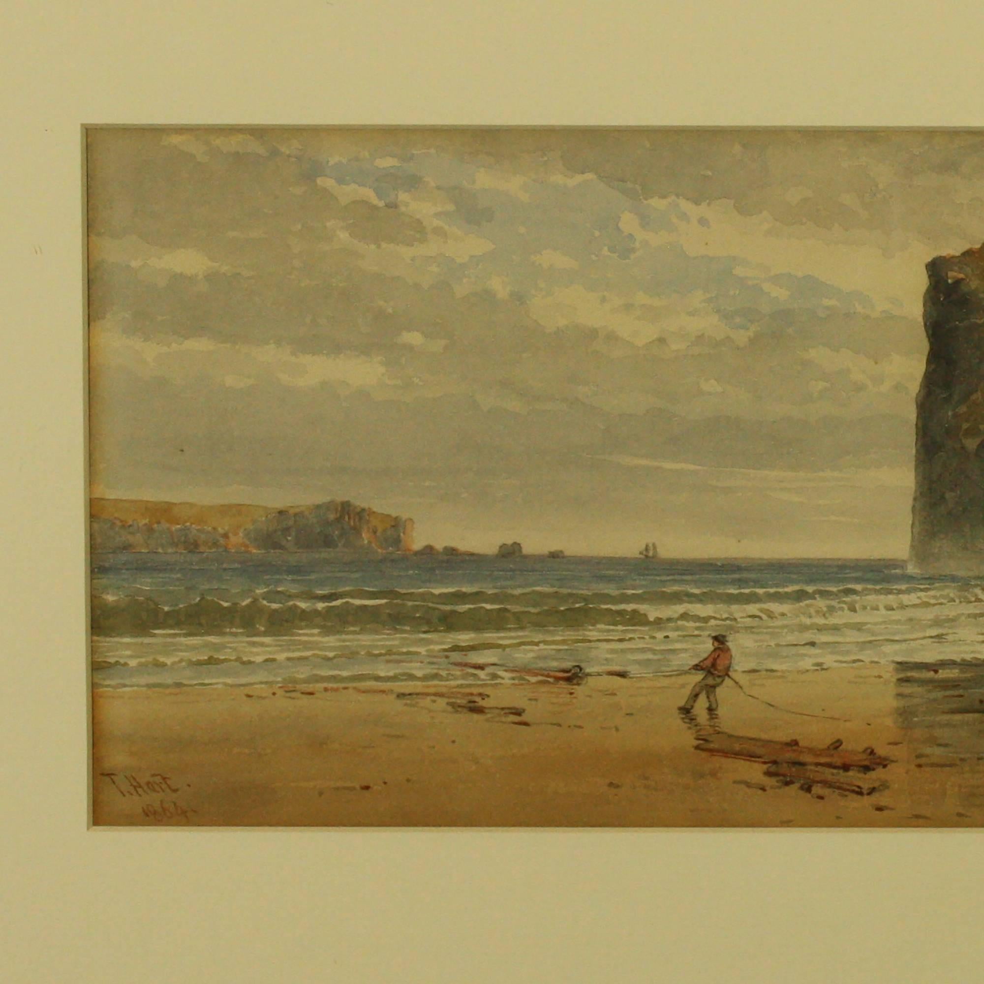 Wrecker on the Beach at Lion Rock by Thomas Hart painted 1864 For Sale 2