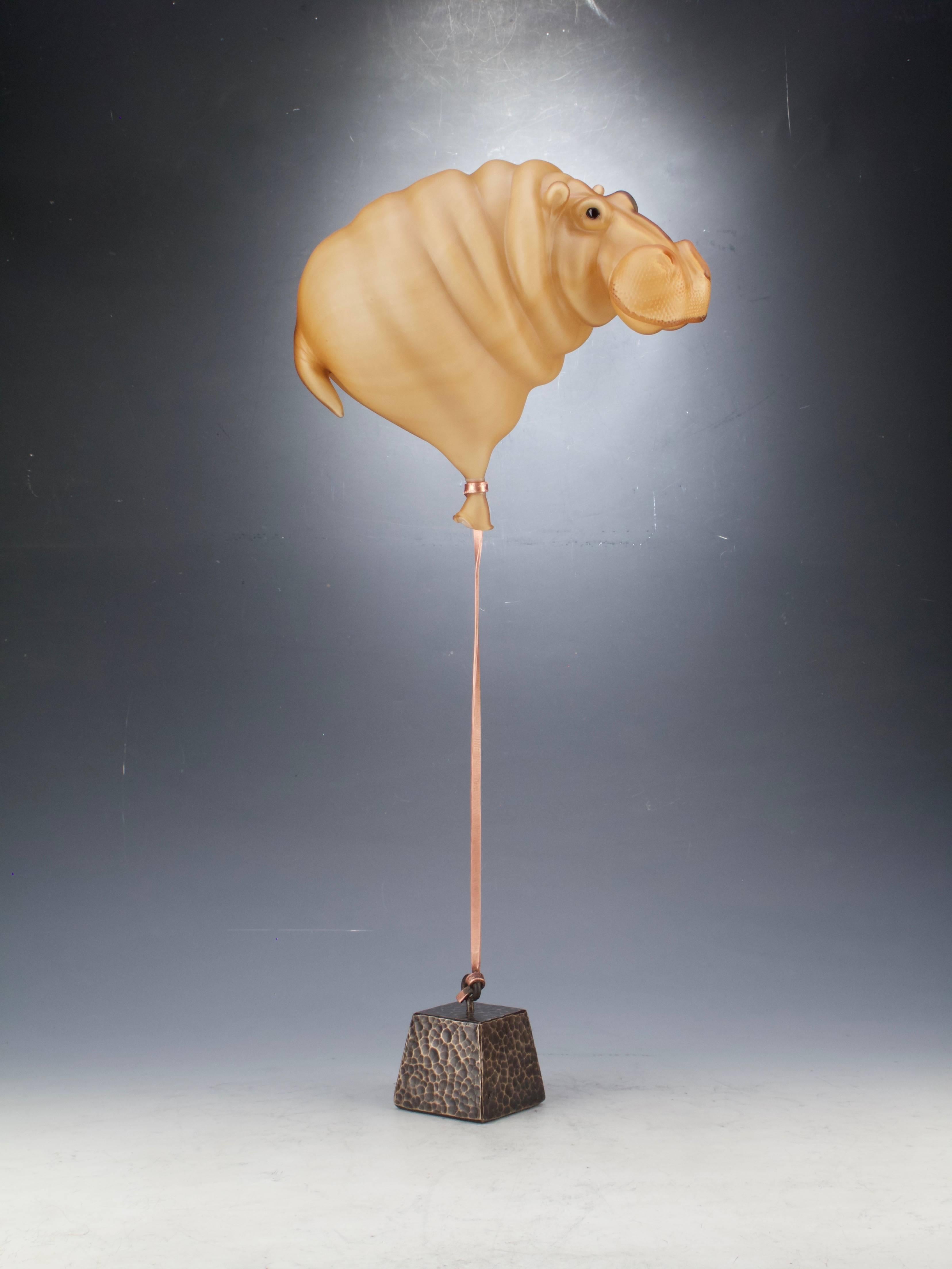 Beige Hippo Balloon - Sculpture by Chris Ahalt