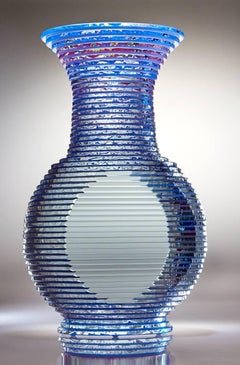2 Views of Blue / Red Color Motion, Middy Solid Vase Form