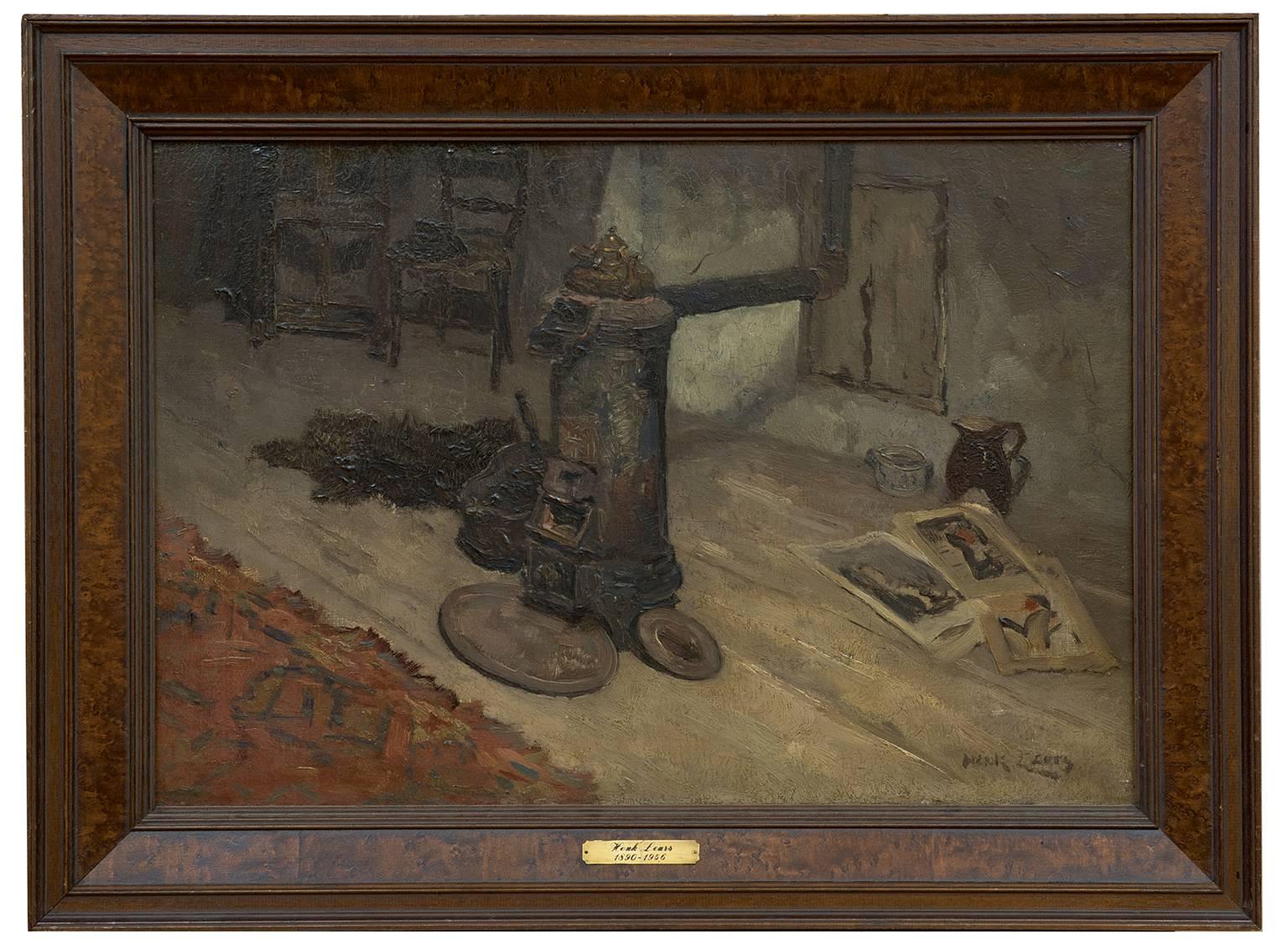 Hendrik Johannes Leurs Interior Painting - Interior with a round iron stove
