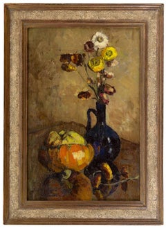Still life with dried flowers and a pumpkin