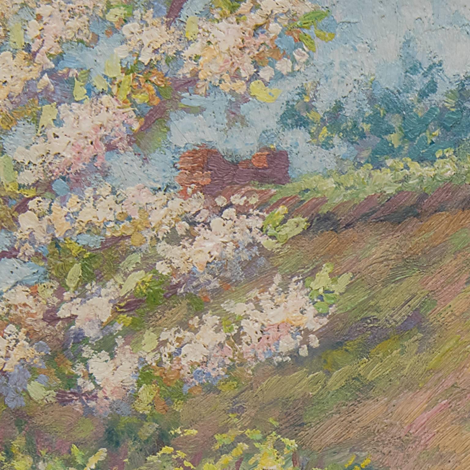 A farm in springtime - Post-Impressionist Painting by Alexander Franciscus Willem Emile Schoonhoven van Beurden