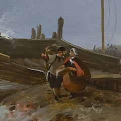 Sailing ships on a choppy sea near a harbour