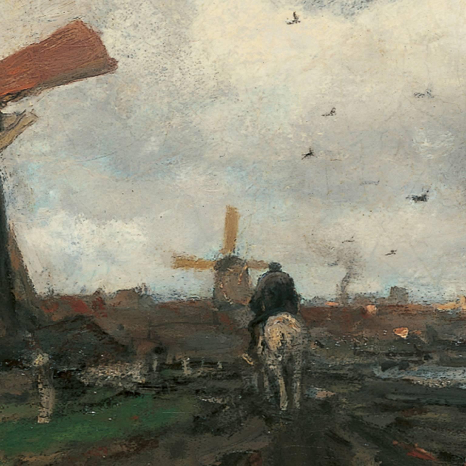 Windmills along a canal - Painting by Jacob Hendricus Maris