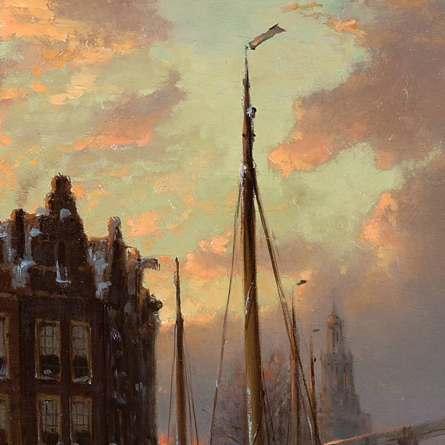 Skaters on a frozen canal, Amsterdam For Sale 1