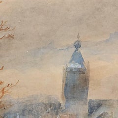 A town in winter with skaters