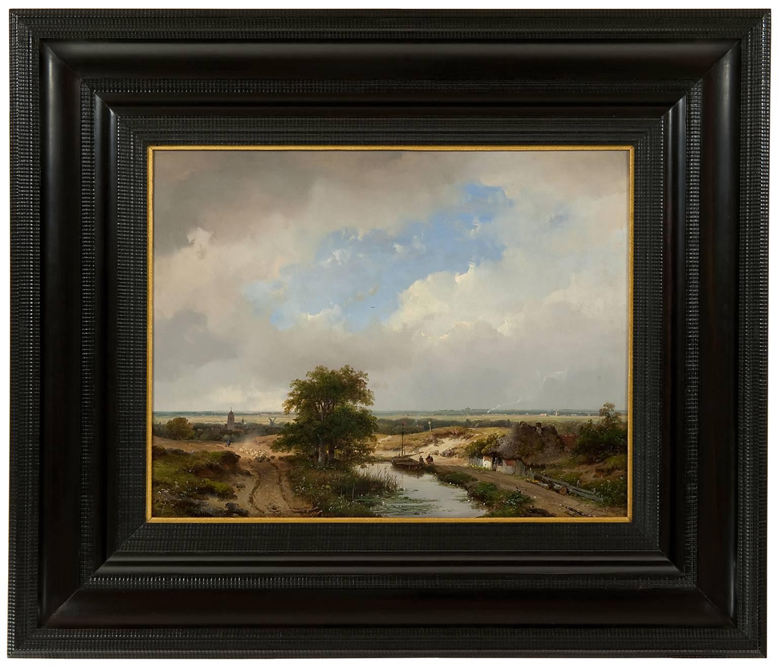Andreas Schelfhout Landscape Painting - A dune landscape with Haarlem in the distance