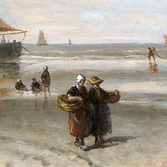 Fishermen's wives near the barges along the coastline