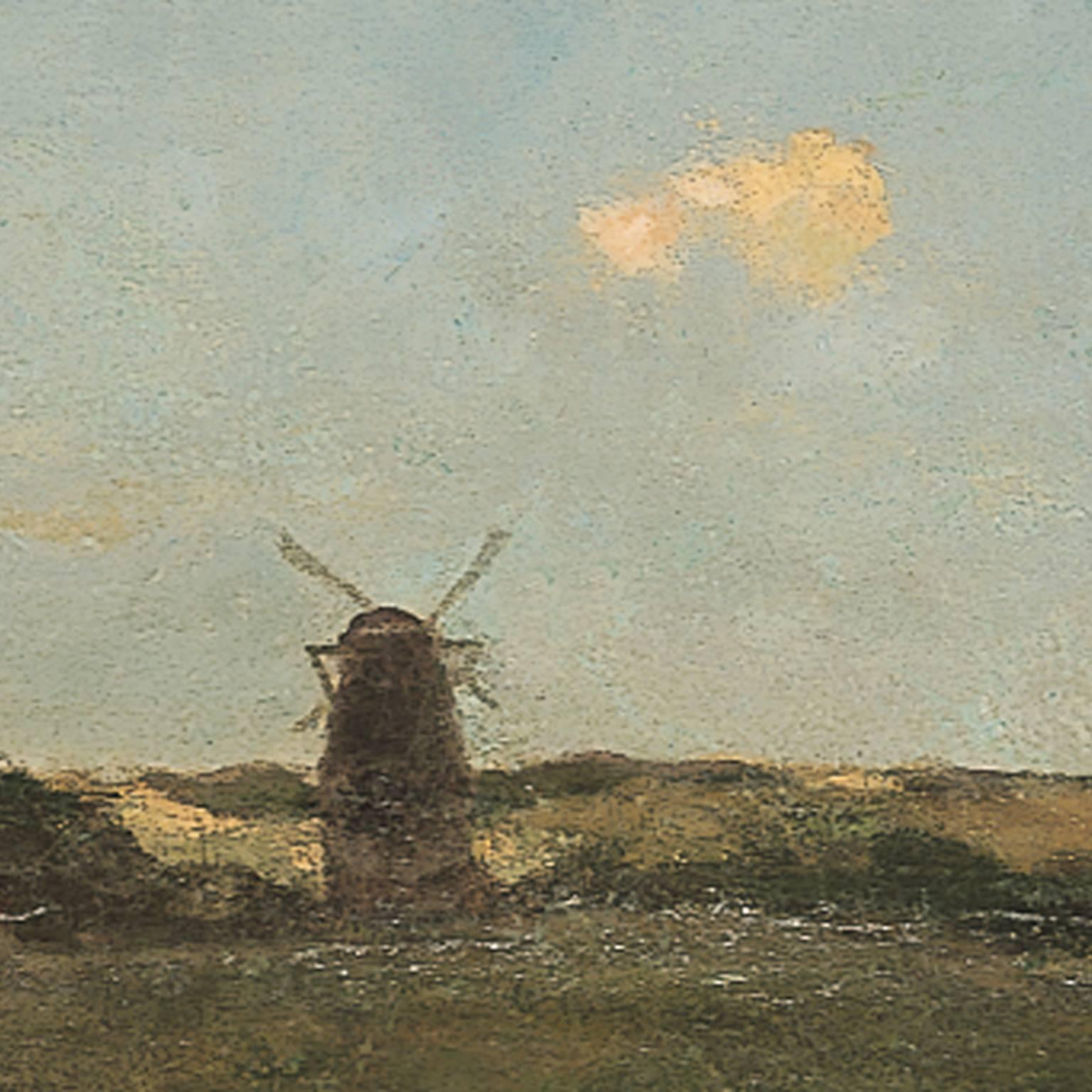 Landscape with windmills - Gray Landscape Painting by Hendrik Johannes Weissenbruch