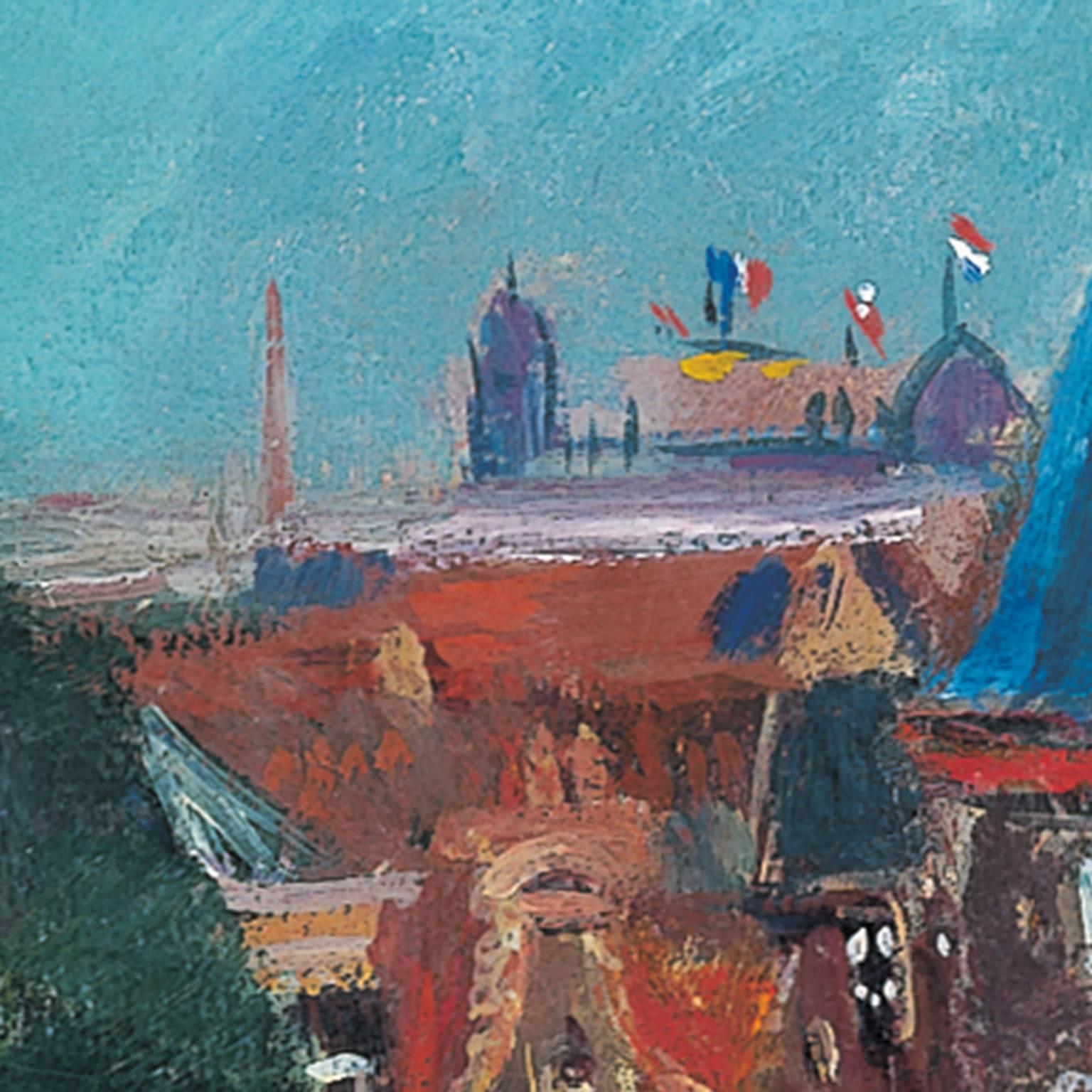 The Nieuwmarkt in Amsterdam, with the Waag - Gray Landscape Painting by Jan Wiegers