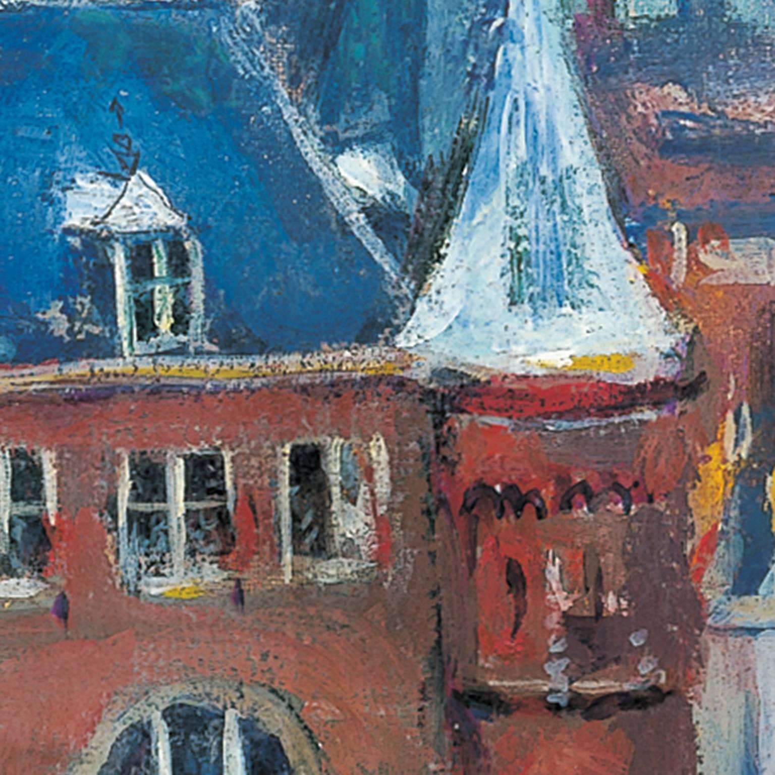 The Nieuwmarkt in Amsterdam, with the Waag - Expressionist Painting by Jan Wiegers