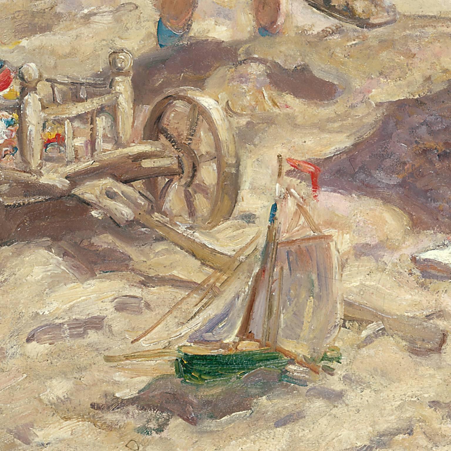 Children playing on the beach of Katwijk - Impressionist Painting by Jan Zoetelief Tromp