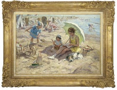 Antique Children playing on the beach of Katwijk