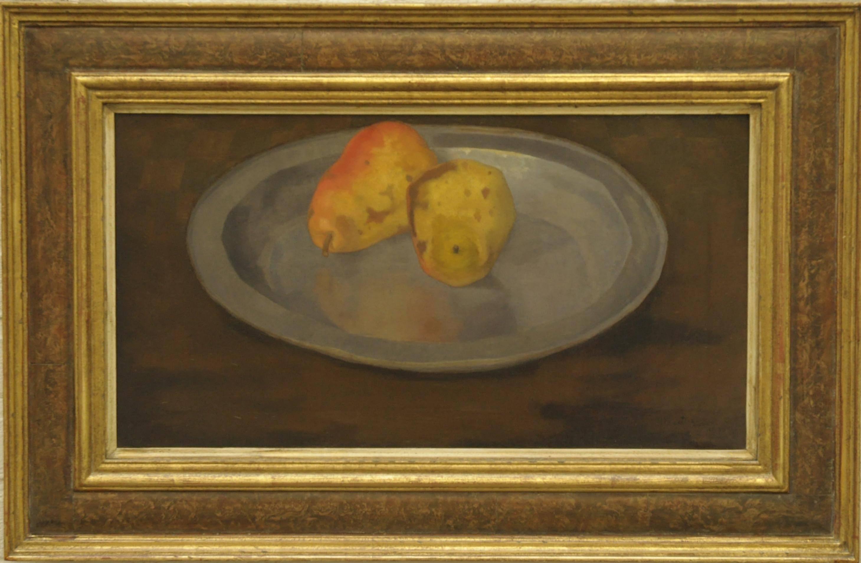 Two pears on a tin plate - Painting by Hendricus Jacobus Kuipers